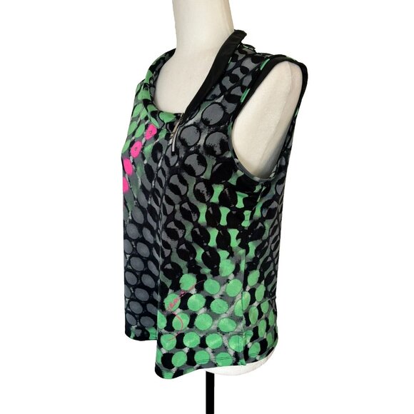 JAMIE SADOCK Sleeveless Golf Top Green Black Geometric Faux Leather Trim Size L? - Picture 4 of 9
